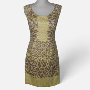 Adrianna Papell Sleeveless Sheath Midi Dress  Yellow, Brown, Ivory, Sz 14